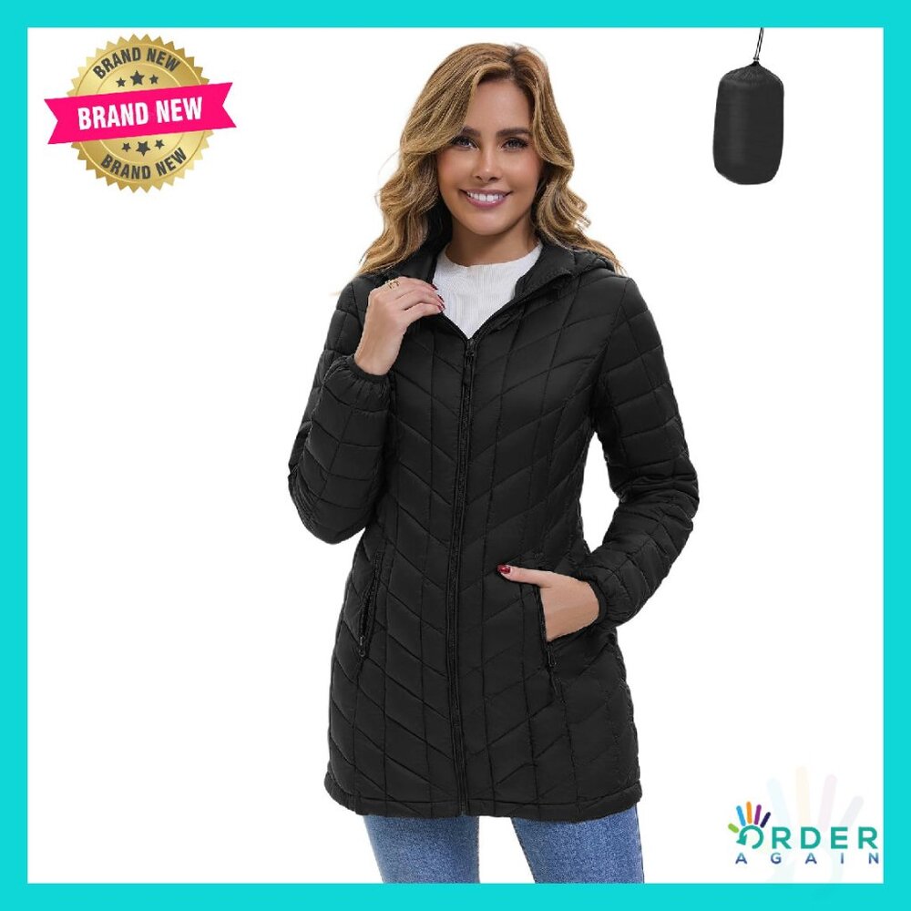 Packable Puffer Jacket Water-Resistant Hooded Sli… - image 1